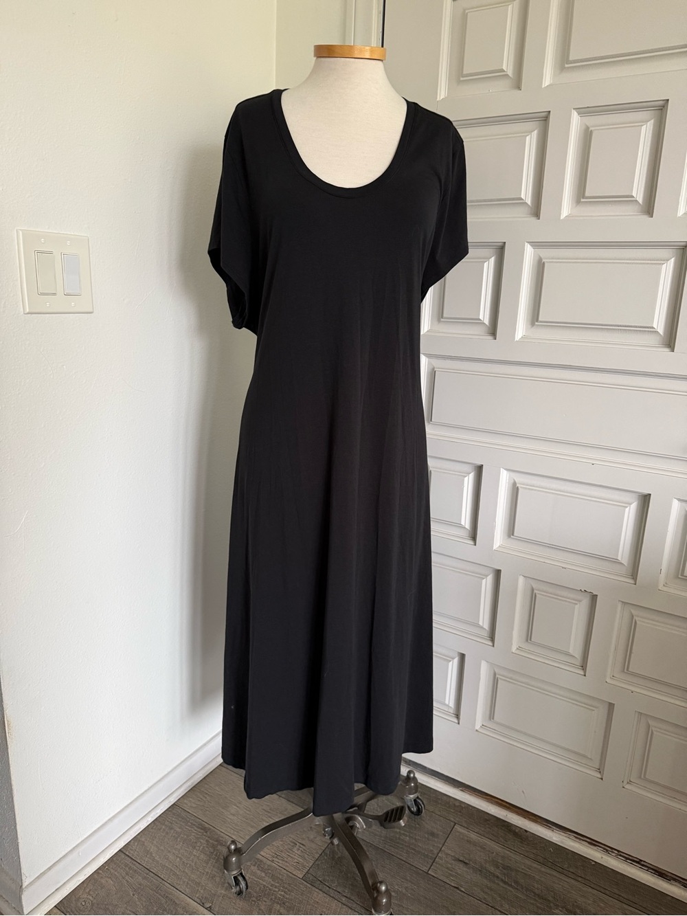 Lands' End Black Midi Dress Scoop-Neck Short Sleeves Size 2X